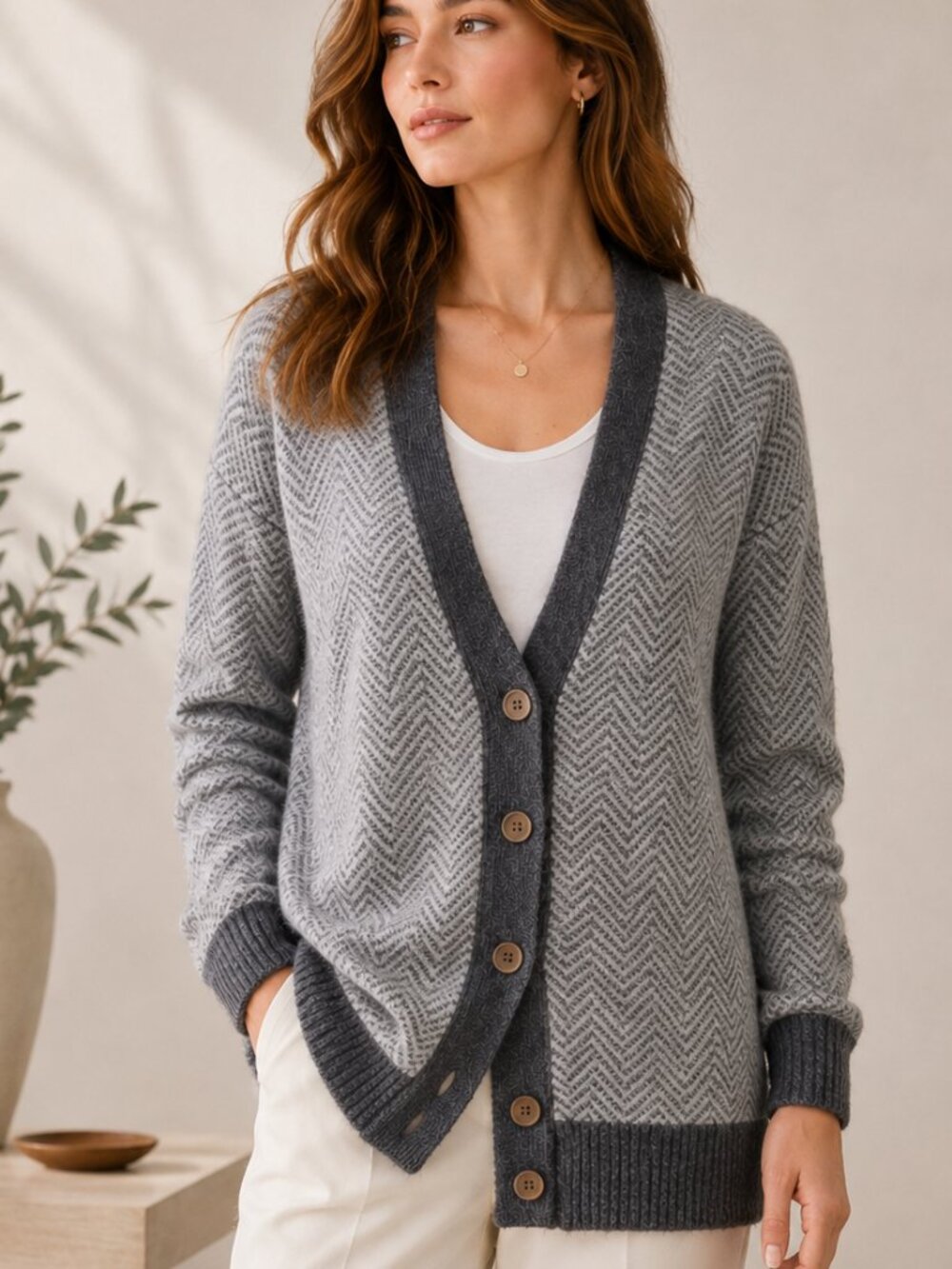 Banana Republic Mohair Wool Blend Herringbone Long Cardigan Gray XS